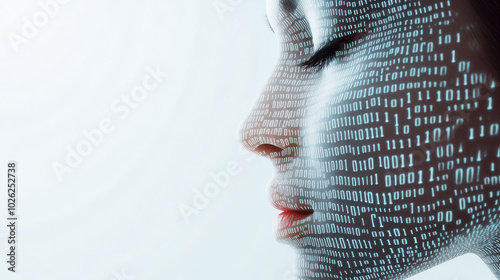 woman with binary code data in her head, abstract illustration