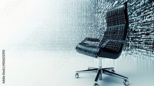binary code executive chair with electronic lights, perfect for digital business and technology concepts