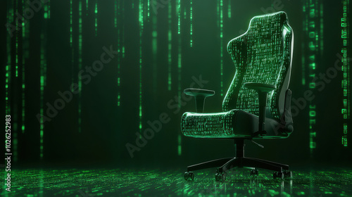binary code executive chair with electronic lights, perfect for digital business and technology concepts