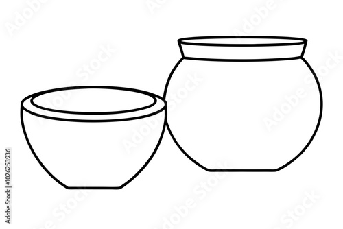 Two pot made of clay line art logo icon vector illustration.