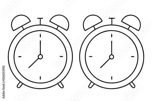 Two funny alarm clock line art logo icon vector illustration.