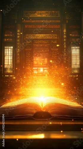 Wallpaper Mural Open mystical book glowing with golden light Torontodigital.ca