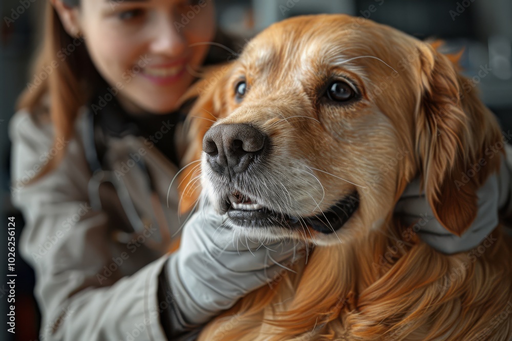 Golden retriever being examined by a veterinarian Golden retriever being examined by a veterinarian