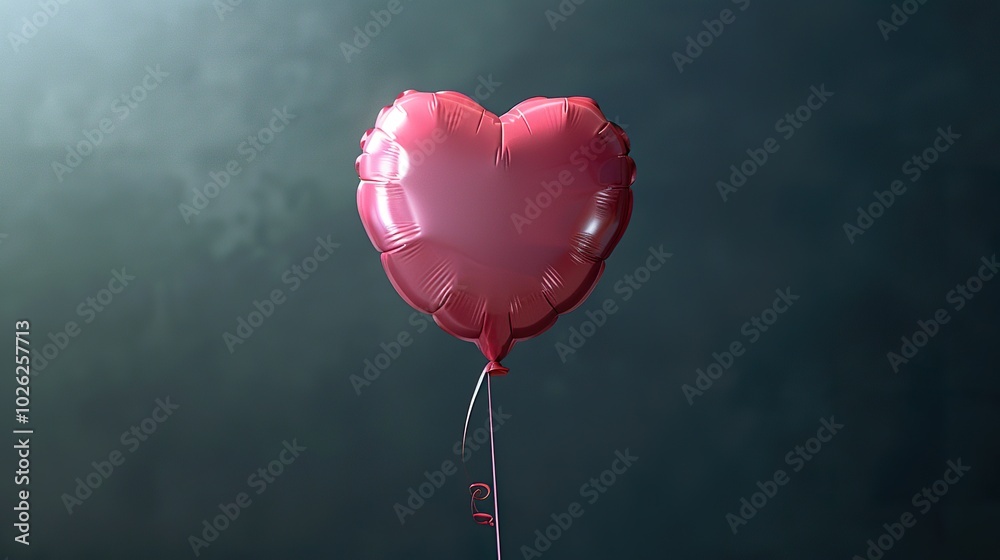 Pink Heart Balloon Floating on Dark Background