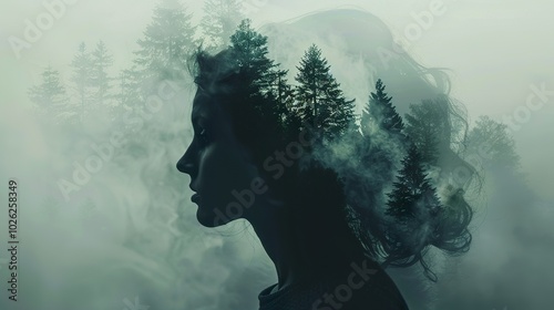 Woman Silhouette Blended with Forest Scene