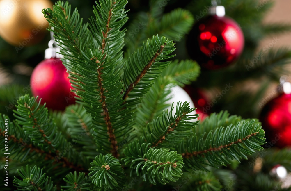 Christmas tree fir branch with decorations Christmas tree fir branch with decorations