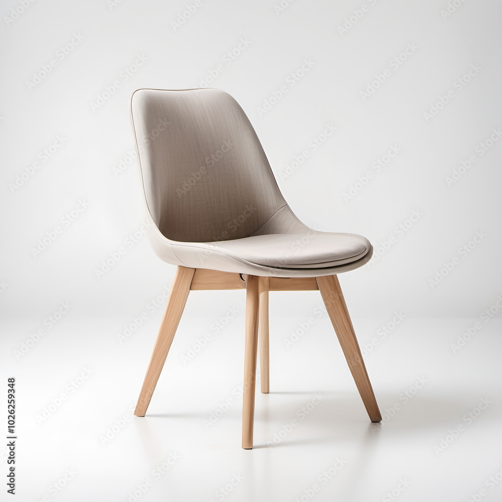 A simple, stylish dining chair with a light wood frame and a comfortable, fabric-covered seat in soft, neutral tones, isolated on a white background. A simple, stylish dining chair with a light wood frame and a comfortable, fabric-covered seat in soft, neutral tones, isolated on a white background.