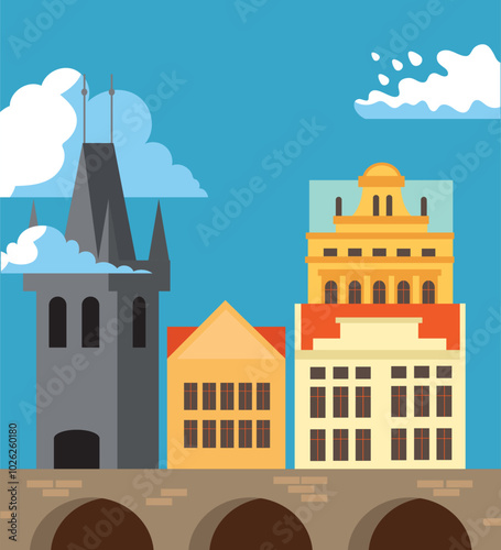 Czech Republic Prague buildings vector illustration. Flat style illustration.