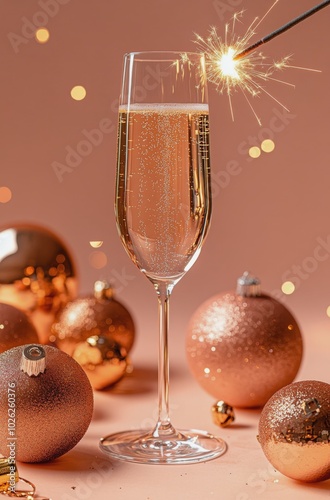 A sparkling celebration scene with champagne and festive ornaments during a j...