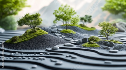 Miniature Zen Garden with Trees and Stone Path photo