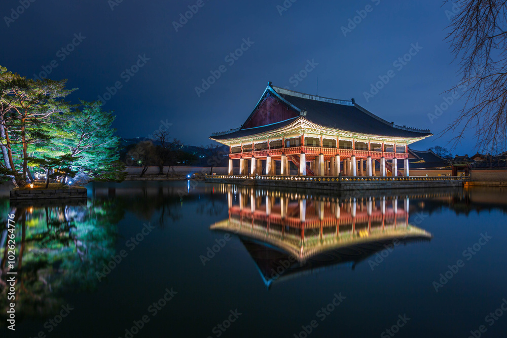 Gyeongbokgung Palace at Night and beautiful lights, Seoul, South Korea. Gyeongbokgung Palace at Night and beautiful lights, Seoul, South Korea.