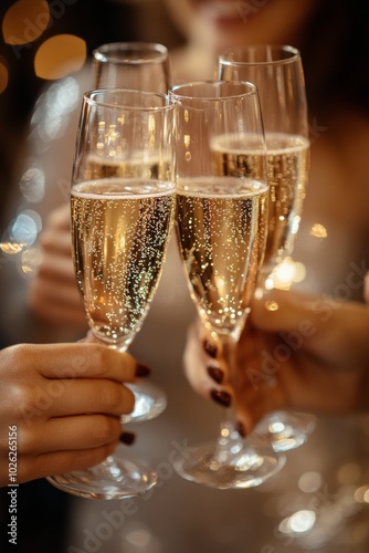 Celebrating a special occasion with champagne toasts at a festive gathering i...