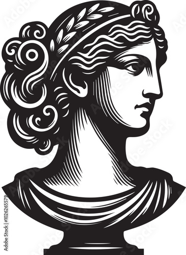 Classical Greek goddess bust vector illustration silhouette