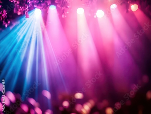 Obraz na płótnie Pink and blue spotlights bokeh lights and blur,perfect for digital design posters and presentations w salonie