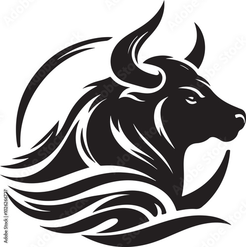 Black silhouette style Bull design with white background