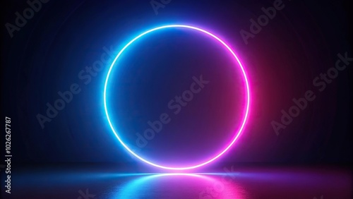 Minimalistic neon circle silhouette with luminous halo effect on dark background