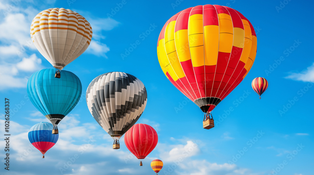 Naklejka premium Colorful hot air balloon festival, sky filled