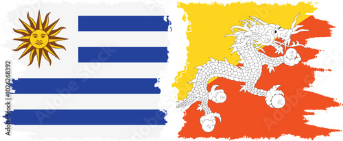 Bhutan and Uruguay grunge flags connection, vector