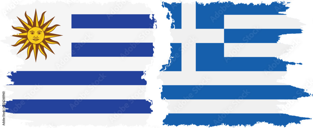 Fototapeta premium Greece and Uruguay grunge flags connection, vector
