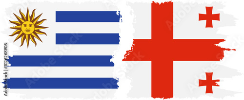 Georgia and Uruguay grunge flags connection, vector