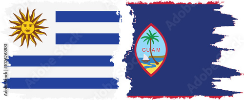 Guam and Uruguay grunge flags connection, vector photo