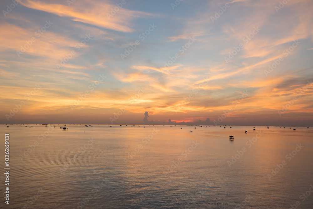 colorful sea waving againts sky at sunrise timing colorful sea waving againts sky at sunrise timing