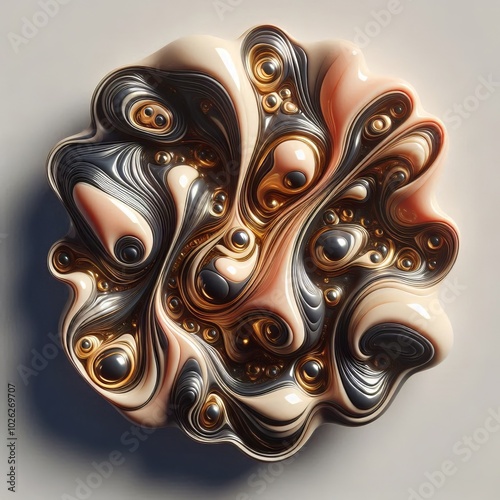 Luxurious Metallic Swirls in Gold and Silver 3D Render photo