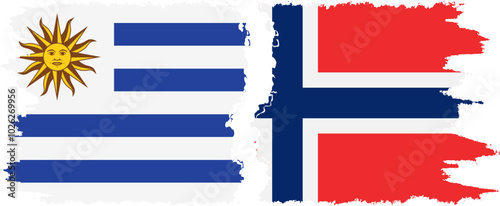 Norway and Uruguay grunge flags connection, vector