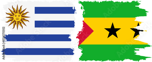 Sao Tome and Principe and Uruguay grunge flags connection, vector