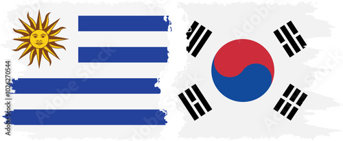 South Korea and Uruguay grunge flags connection, vector