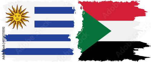 Sudan and Uruguay grunge flags connection, vector photo