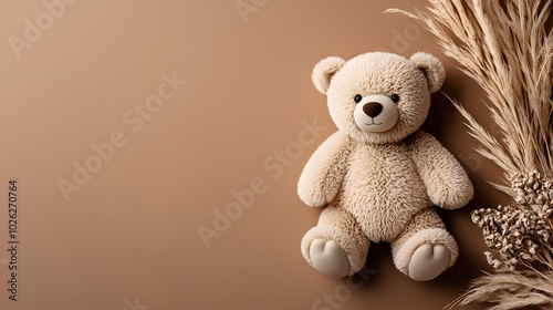 Cute 3D Toy Bear in Soft Brown Background