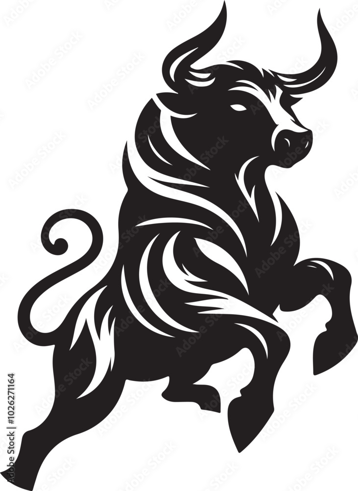 Fototapeta premium Black silhouette style Bull design with white background