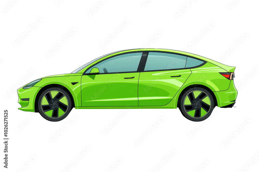 Green electric car on transparent background. showing side view of vehicle with sleek design. Perfect for eco-friendly and modern transportation themes. Green electric car on transparent background. showing side view of vehicle with sleek design. Perfect for eco-friendly and modern transportation themes.