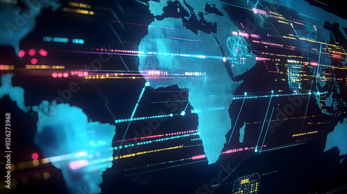 Global Map with Glowing Connections Across Continents