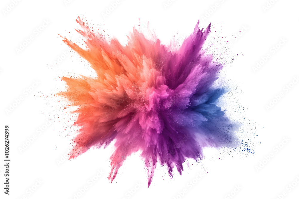 Vibrant explosion of colorful powder in mid-air creating a dynamic burst of orange, purple, and pink hues symbolizing creativity and spontaneity. Vibrant explosion of colorful powder in mid-air creating a dynamic burst of orange, purple, and pink hues symbolizing creativity and spontaneity.