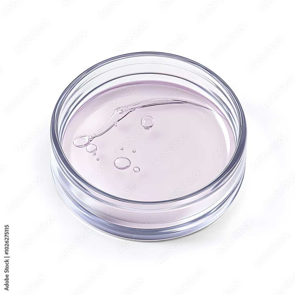 Hyaluron skin essence liquid sample on glass Petri dish. Transparent cosmetic gel product texture 3d rendering Hyaluron skin essence liquid sample on glass Petri dish. Transparent cosmetic gel product texture 3d rendering