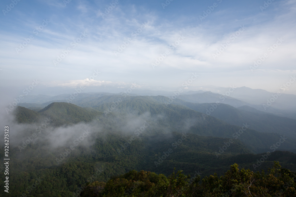 landscape view from mountain with cloudy sky