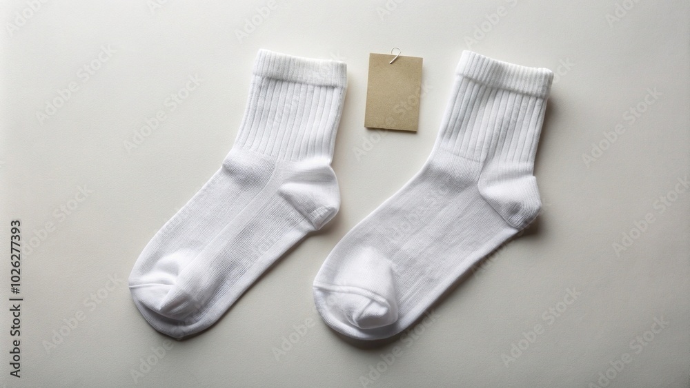 Mockup of pair of white socks with blank labels Mockup of pair of white socks with blank labels