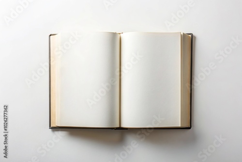 mockup of open book on white background with blank pages for customization photo