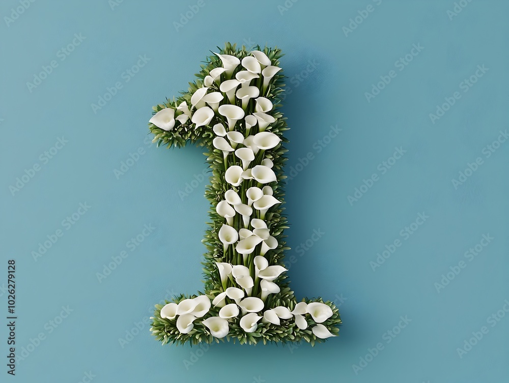 Elegant Calla Lily Crafted Number 1 Floral Botanical Typography Design Elegant Calla Lily Crafted Number 1 Floral Botanical Typography Design