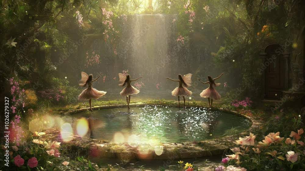 The fairies dancing in the forest looping animation 4K