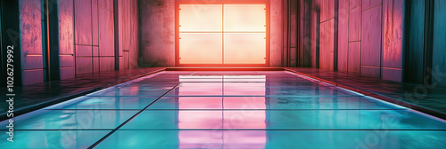 Cyberpunk-Style City Platform Ideal for Car and Product Ads, Featuring a Spacious, Clean Background Perfect for Displaying Modern Urban Vehicles, Perfect for Automotive Marketing