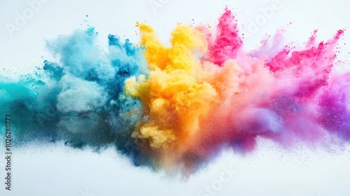 Conceptual image of colorful powdered pigments thrown into the air at a festival, creating an explosion of joy and celebration