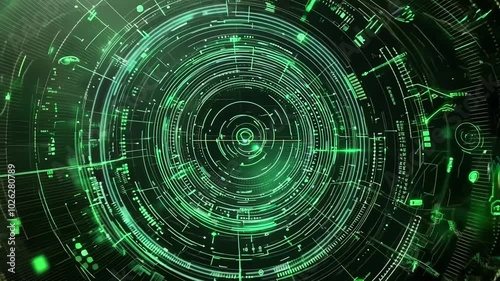 A  green radar signal screen with rotating circles and dots