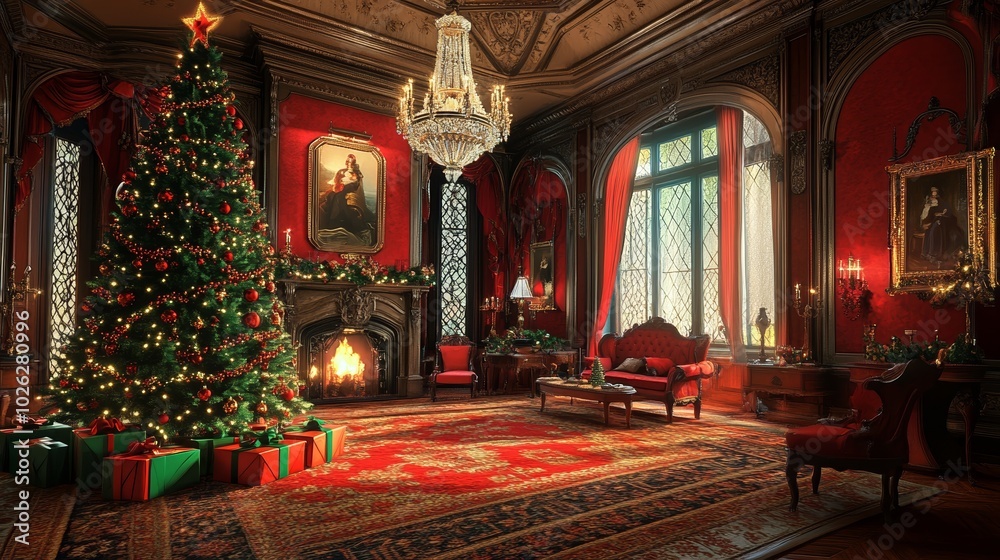 custom made wallpaper toronto digitalLuxury Victorian Room Decorated for Christmas with Tree and Fireplace