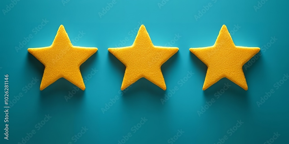Three gold stars on blue background. Three gold stars on blue background.
