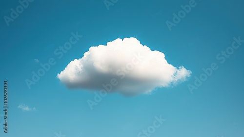 Conceptual image of a fluffy cloud drifting through a bright blue sky, symbolizing serenity and freedom