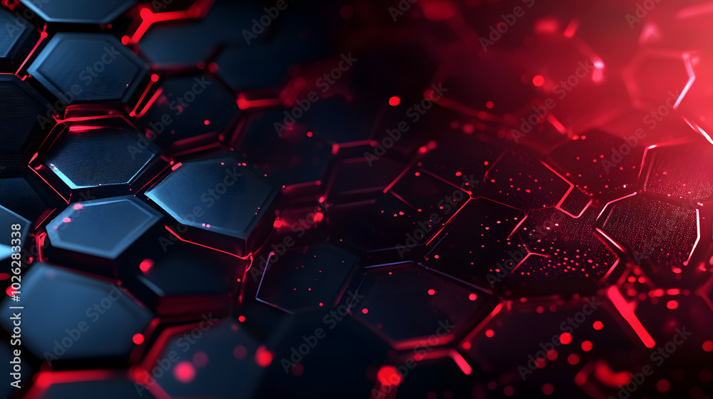 Modern Dark hexagonal carbon fiber with red luminous lines and highlights background.AI generated image Modern Dark hexagonal carbon fiber with red luminous lines and highlights background.AI generated image