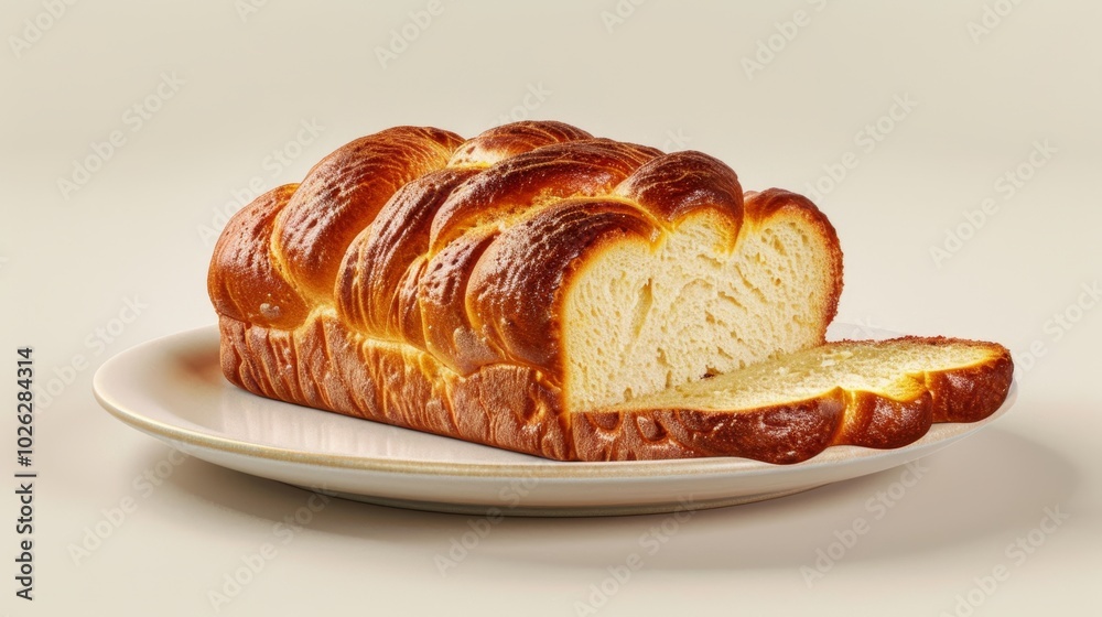 Golden Braided Bread on Ceramic Plate in Natural Lighting Golden Braided Bread on Ceramic Plate in Natural Lighting